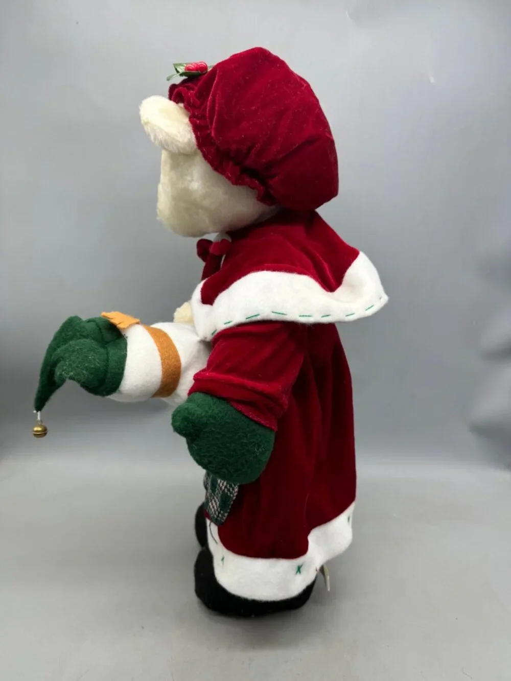 Vintage Great Gifts Christmas Teddy Bear In Red Velvet Outfit standing READ